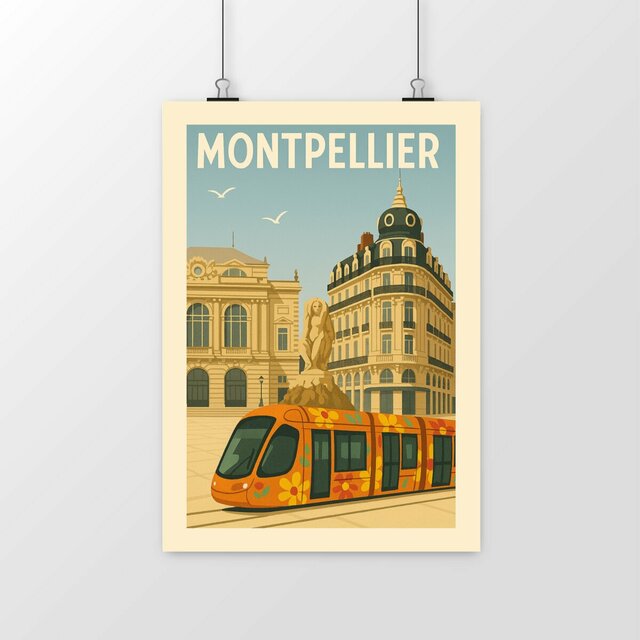 Poster vertical Montpellier en couleurs chaleureuses