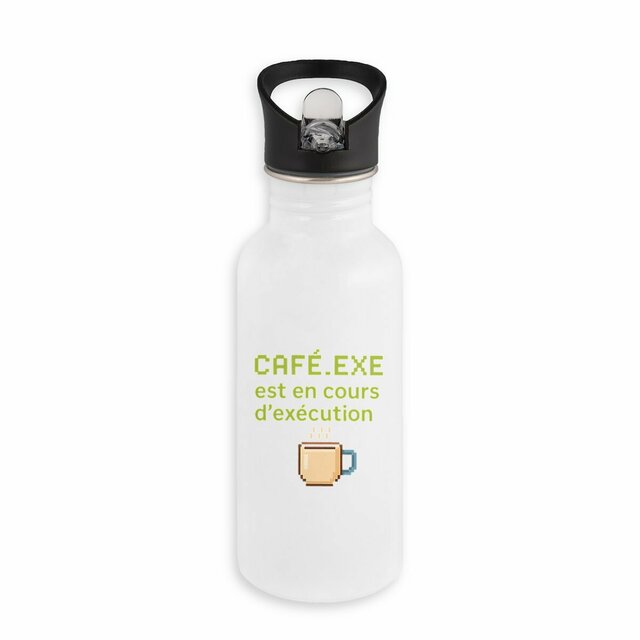 Bouteille en inox avec paille geek Café.exe - Image