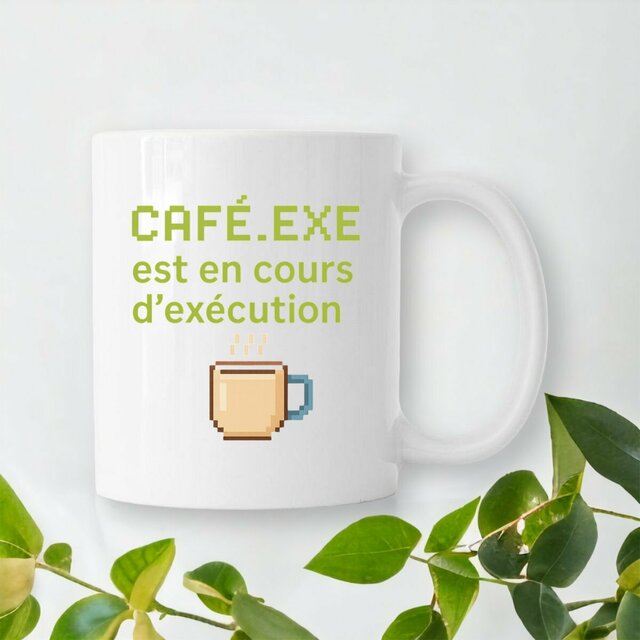 Mug céramique geek Café.exe en cours d'exécution