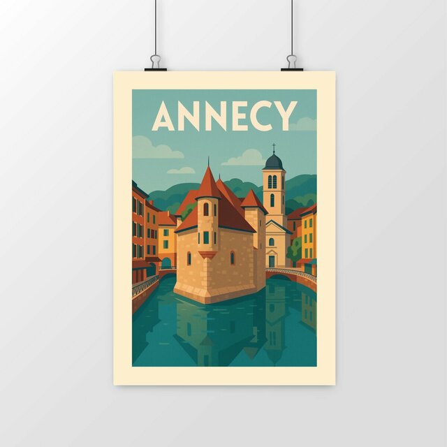 Poster vertical Annecy en couleurs chaleureuses