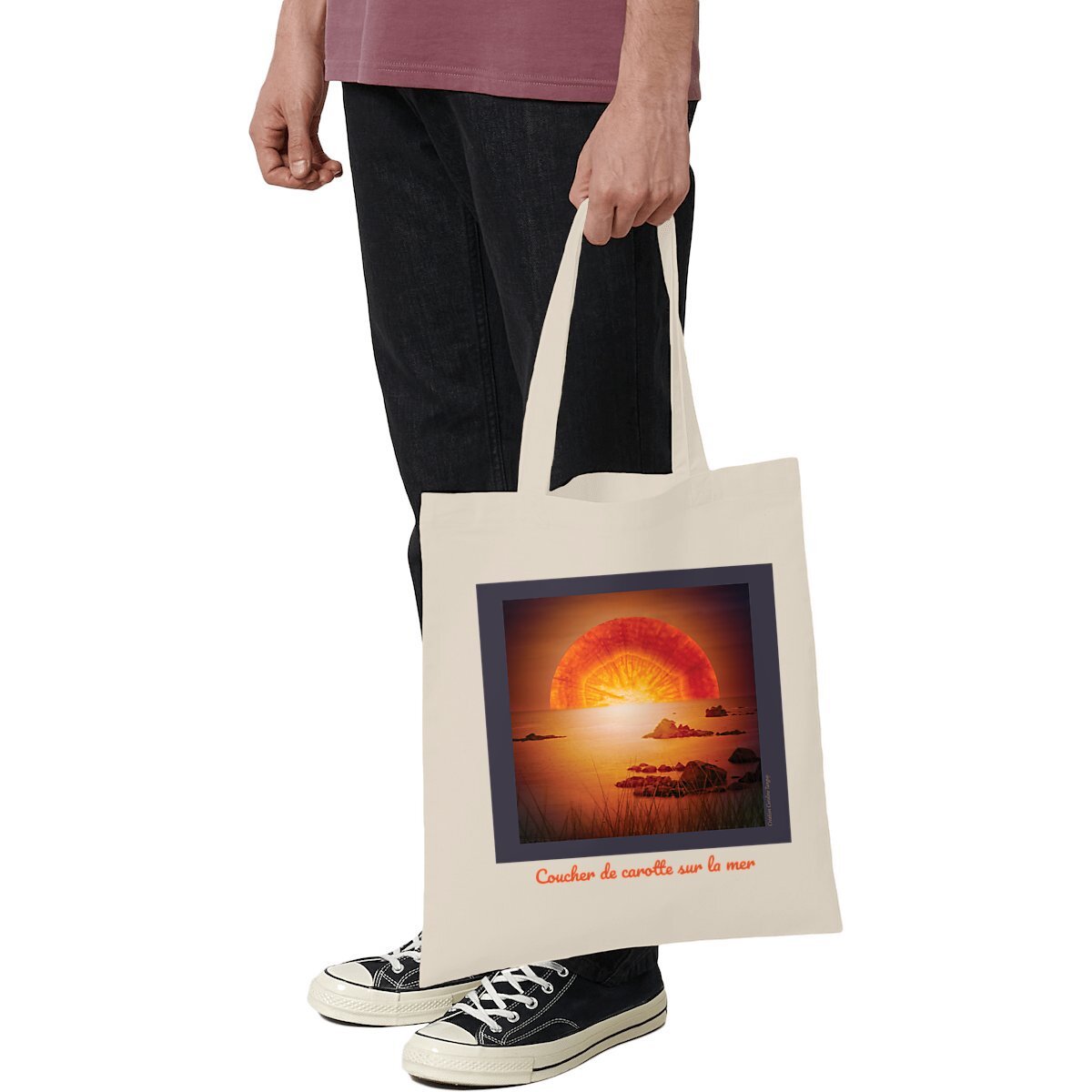 Image front Tote bag léger "coucher de carotte sur la mer"