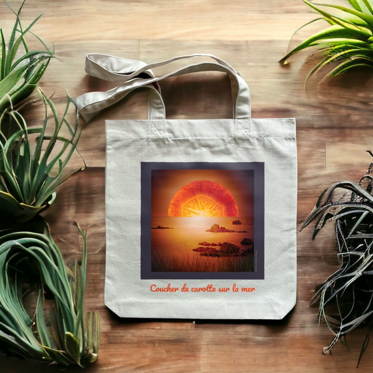 Image front Tote Bag épais "coucher de carotte sur la mer"