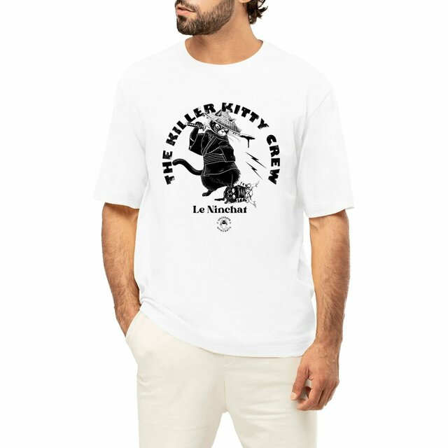 Image front T-shirt oversized unisex - Le Ninchat - The Killer Kitty Crew