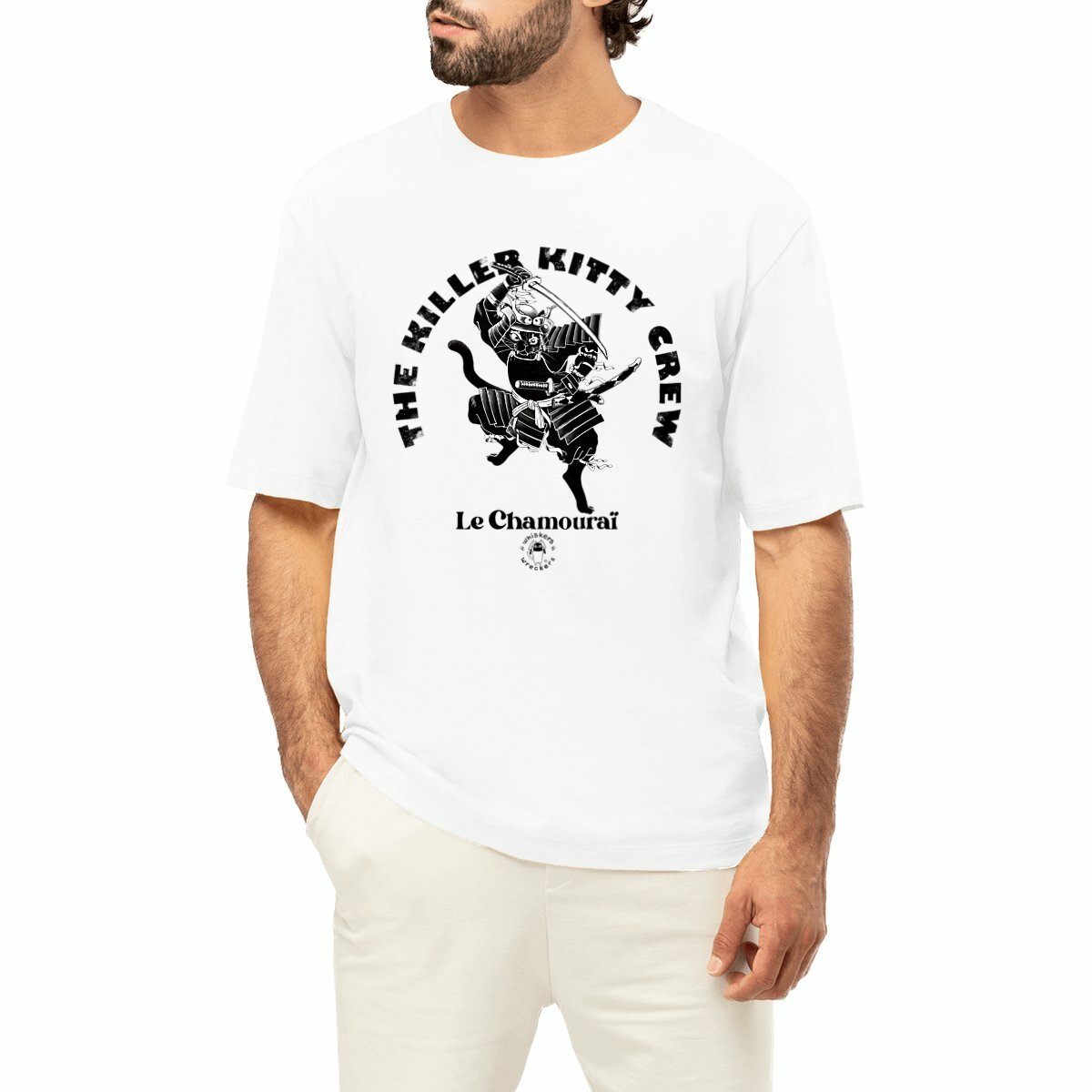 Image front T-shirt oversized unisex - Le Chamouraii - The Killer Kitty Crew