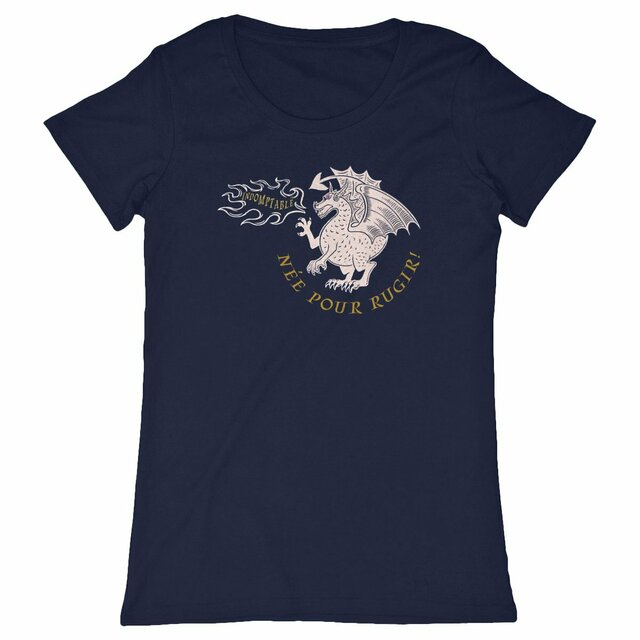 T-shirt femme bio - Née pour rugir ! – Dragon, féministe, éthique et original  - Image