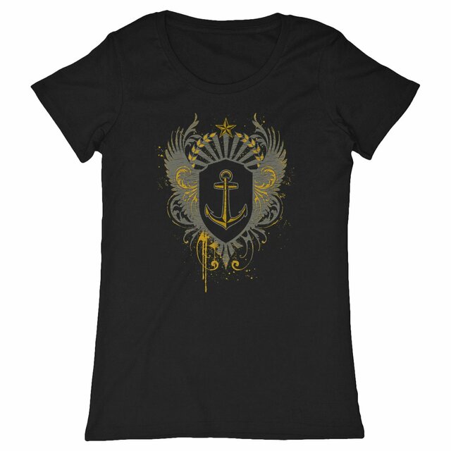 T-shirt marin femme coton bio – Grunge Marine – t-shirt style marin rock – look bo - Image