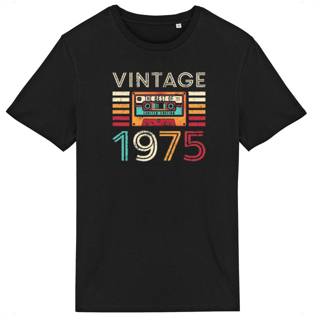 Image back T-shirt unisexe léger année de naissance 1975