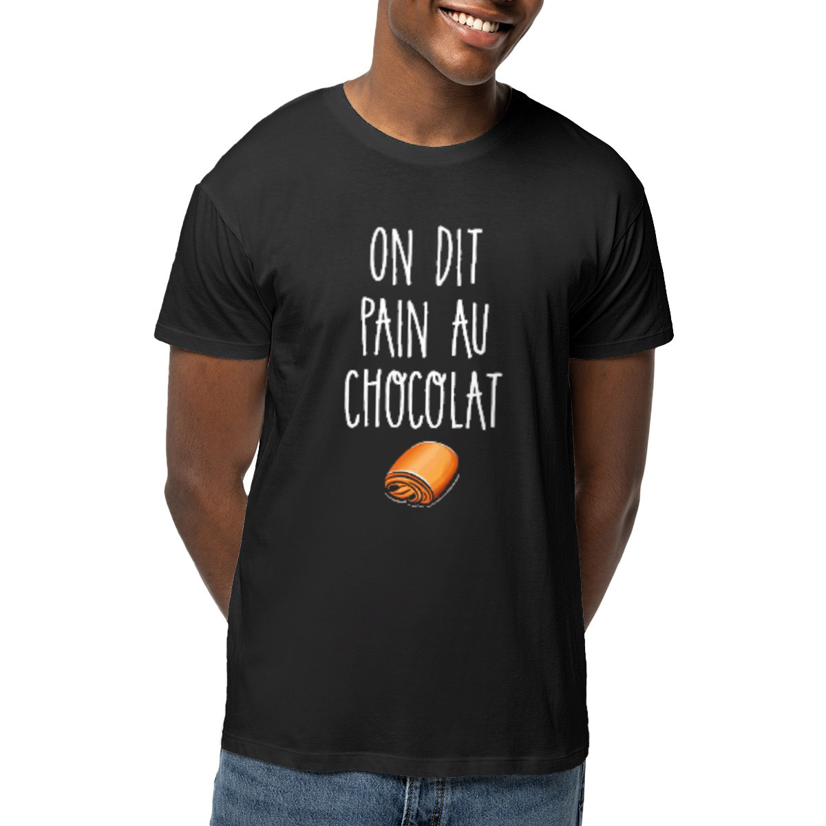 Image front T-shirt unisexe léger humour chocolatine vs pain au chocolat