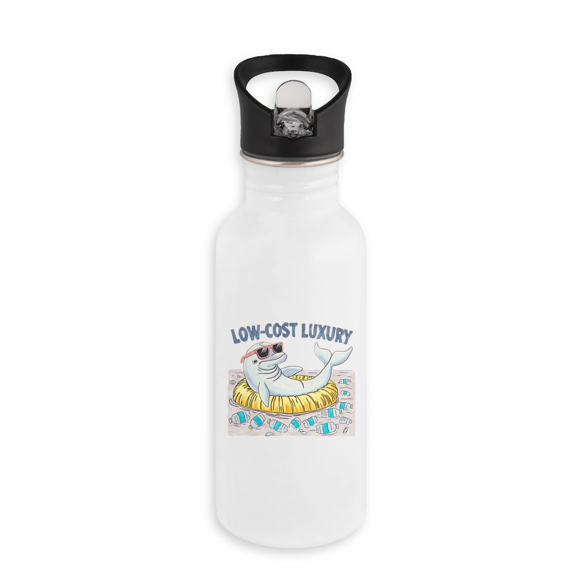 Image back Bouteille Paille inox - "Low Cost Luxury" – Illustration Dauphin