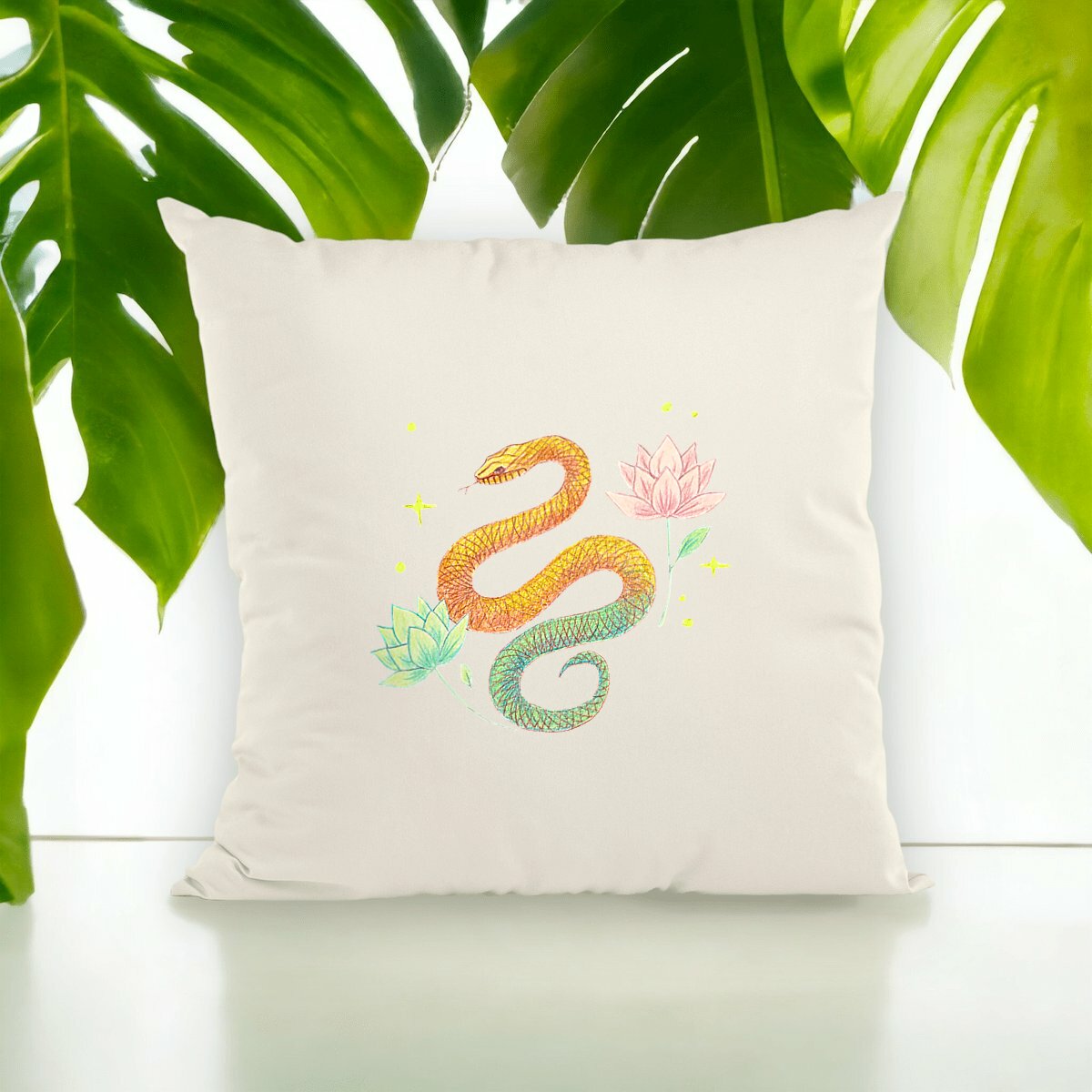 Image front Coussin Zen : Serpent et Lotus – Édition Nouvel An Chinois