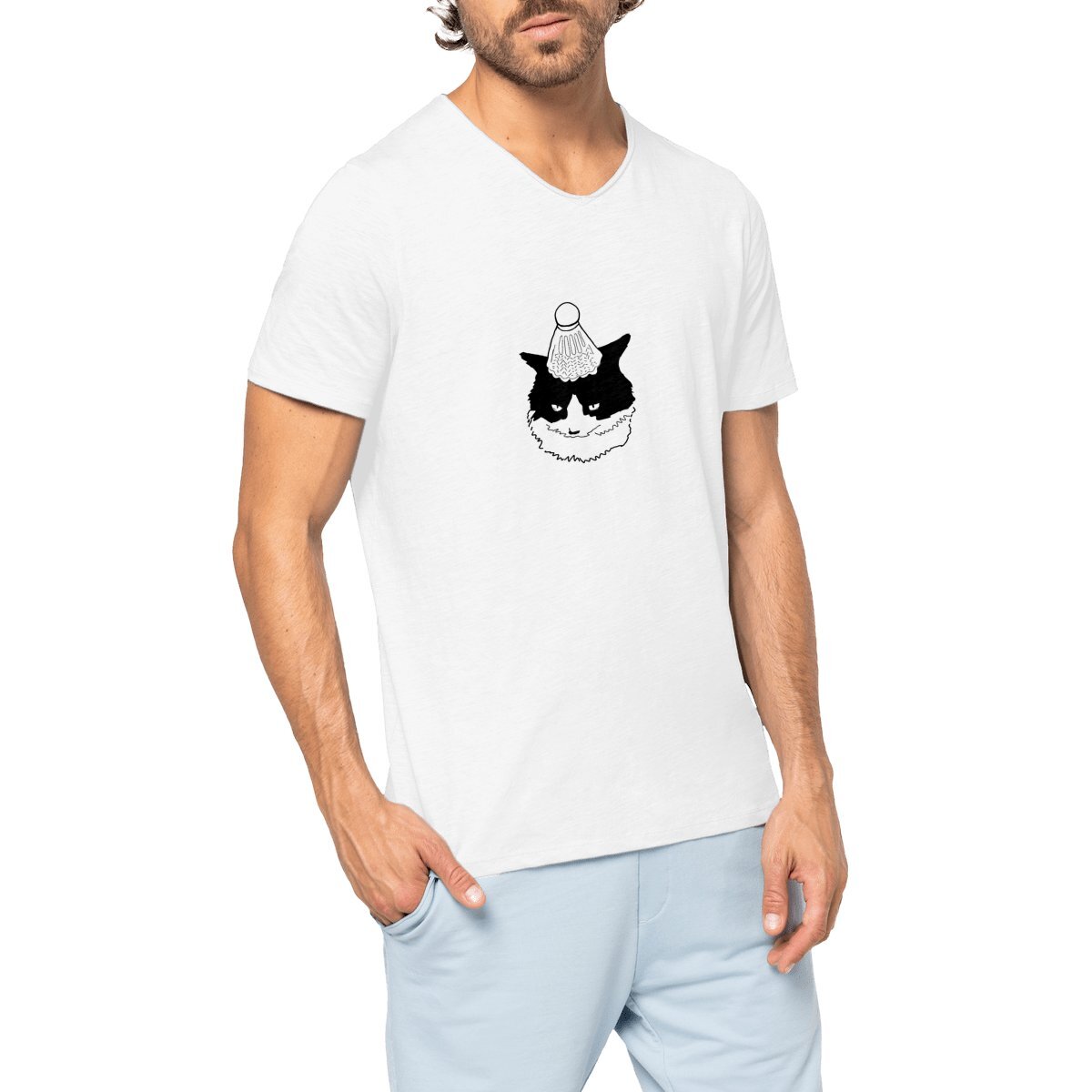 Image front T-shirt homme Slub - Chat se moque