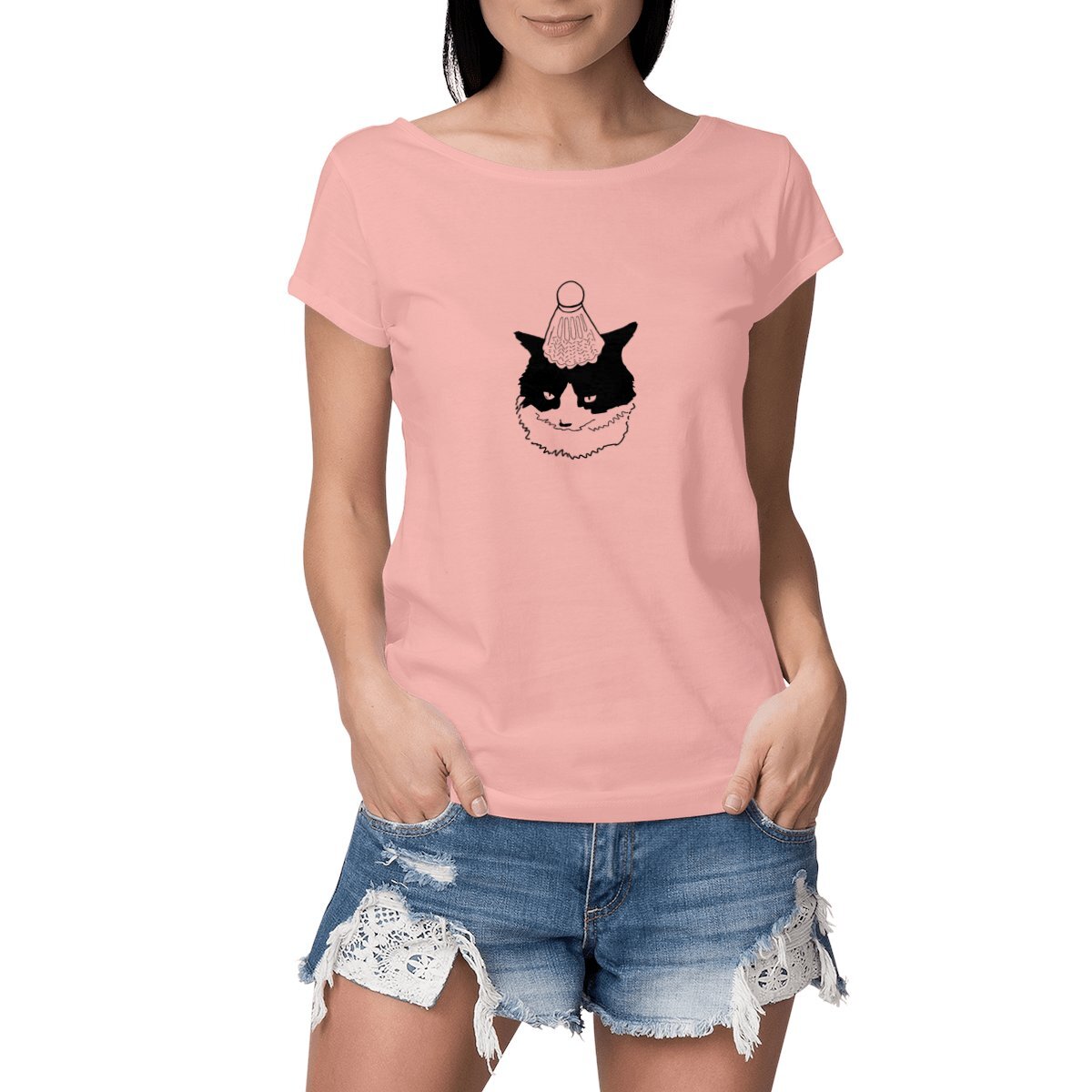 Image front T-shirt femme Slub - Chat se moque