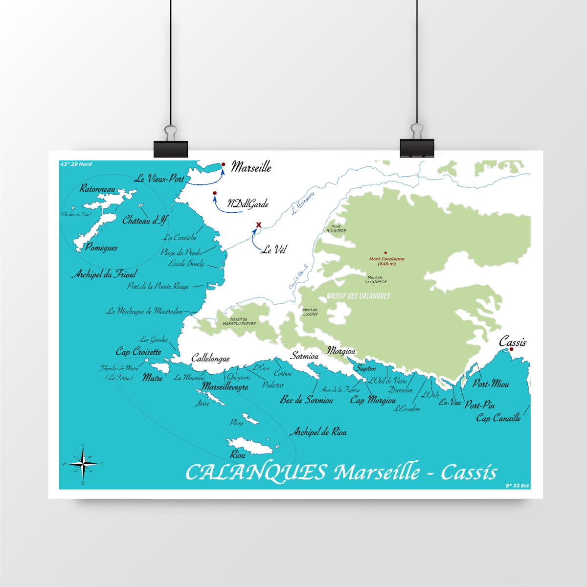 Carte Calanques Marseille Cassis Design Vintage Travel Poster - Image