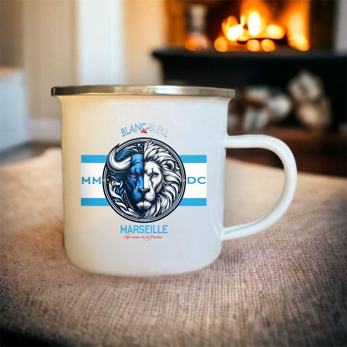 Marseille fan zone - Emblème, supporter, blanc et bleu
