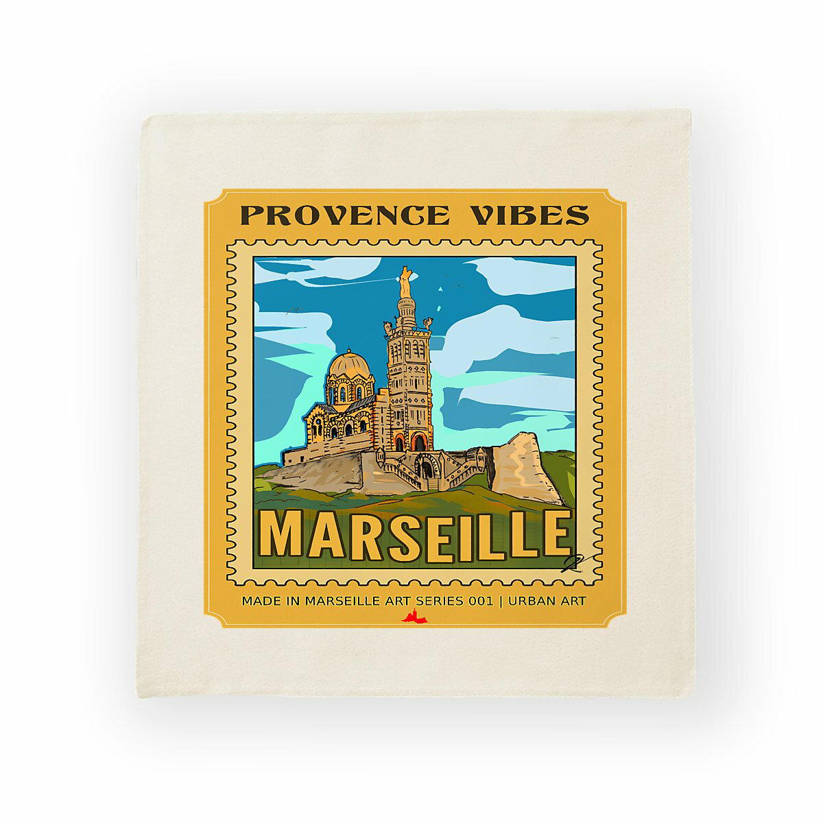 Housse de coussin en coton - Aquarelle urbaine Bonne Mère - Image