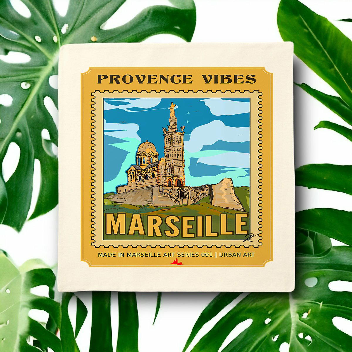 Housse de coussin en coton - Aquarelle urbaine Bonne Mère