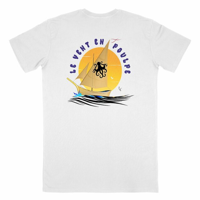 T-shirt Made in France  design Le Vent en Poulpe - Sailboat with Octopus  - Image