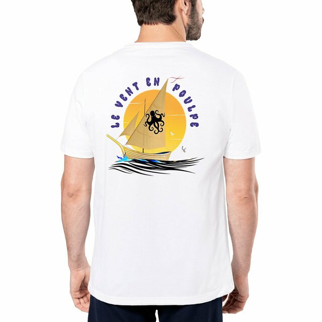 T-shirt Made in France  design Le Vent en Poulpe - Sailboat with Octopus 
