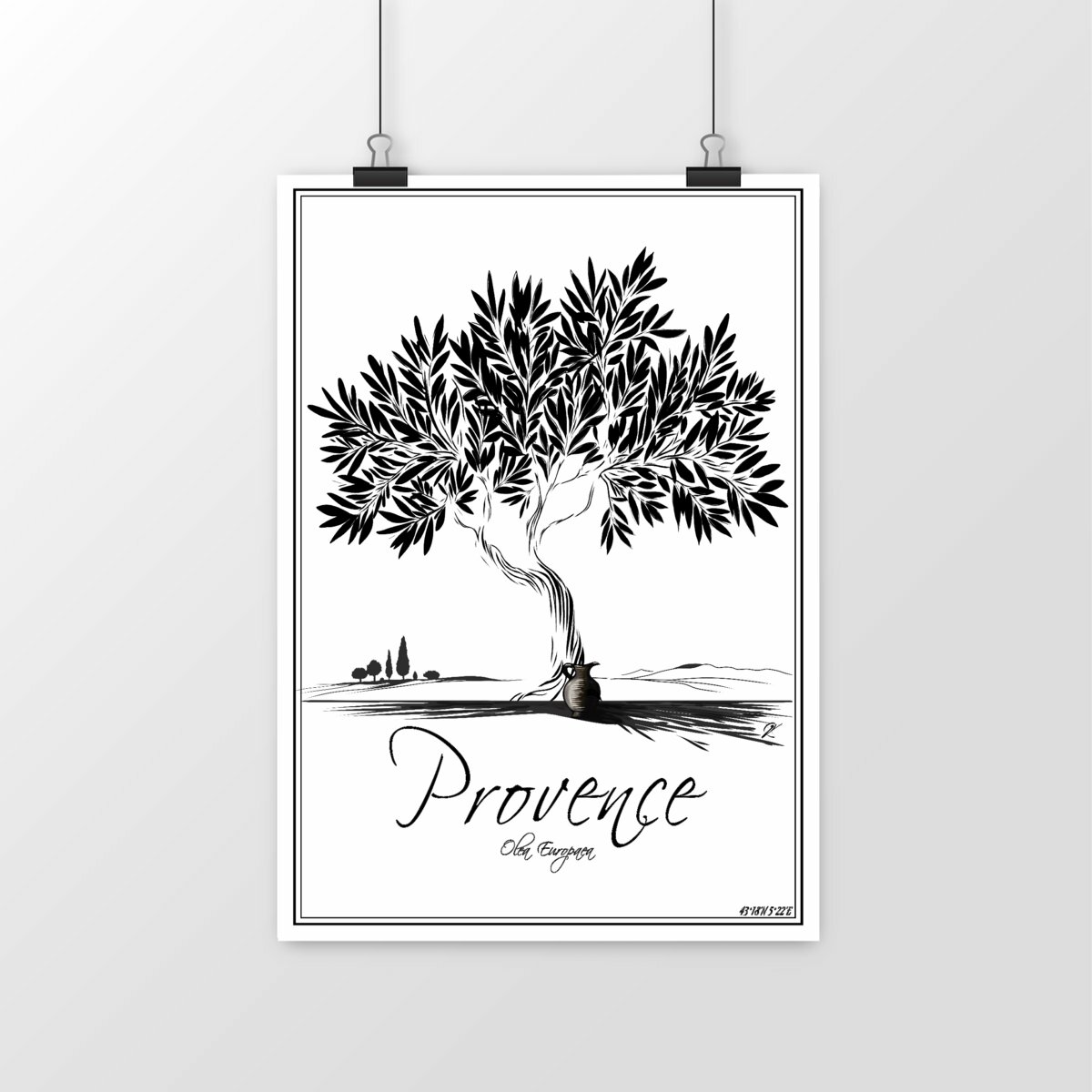 Poster vertical - Paysage Provençal avec Olivier Stylisé