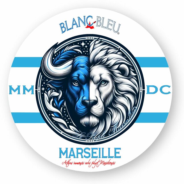 Marseille fan zone - Emblème, supporter, blanc et bleu