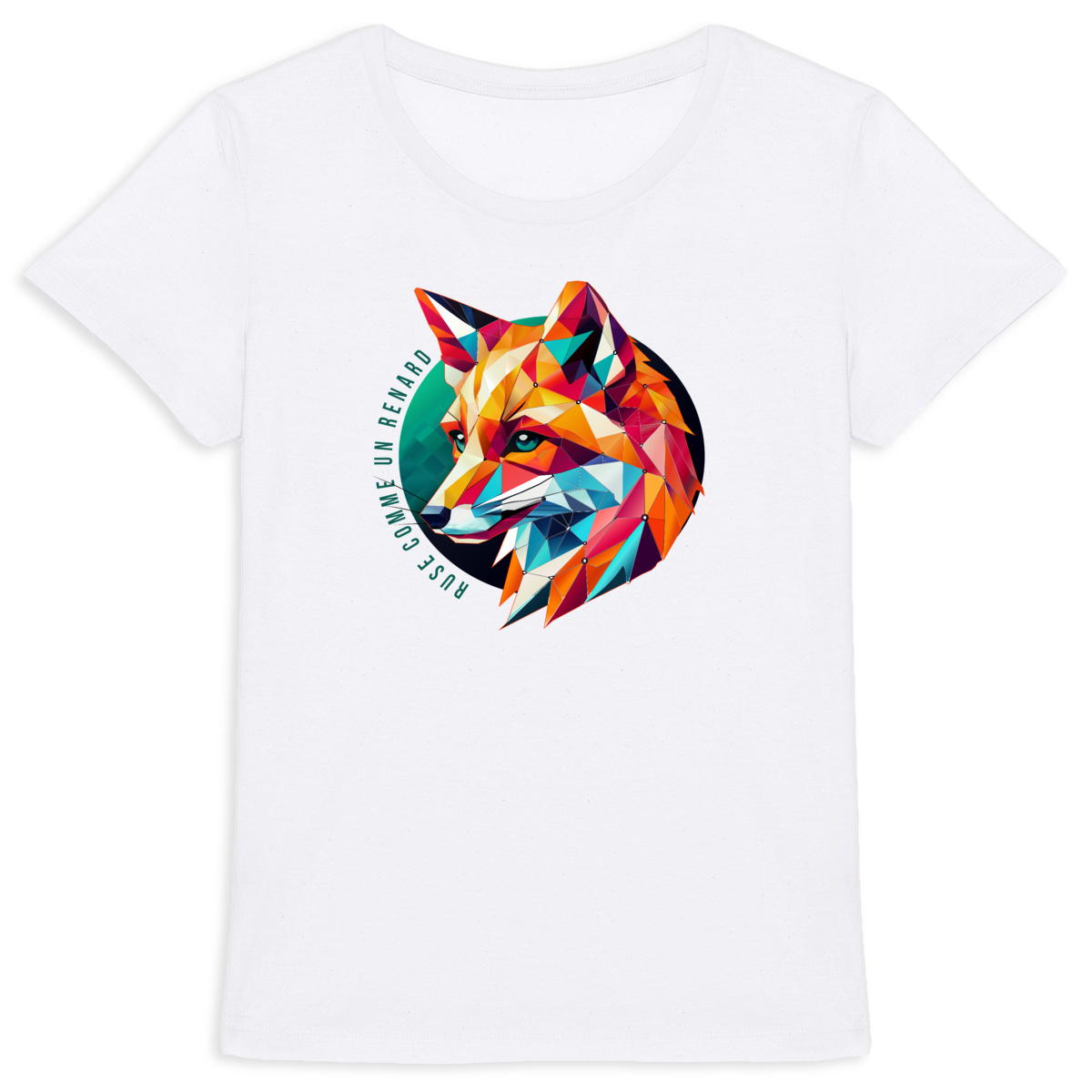 T-shirt Femme Le renard kawaii kitsune géométrique œuvre d'artiste, nature animal - Image
