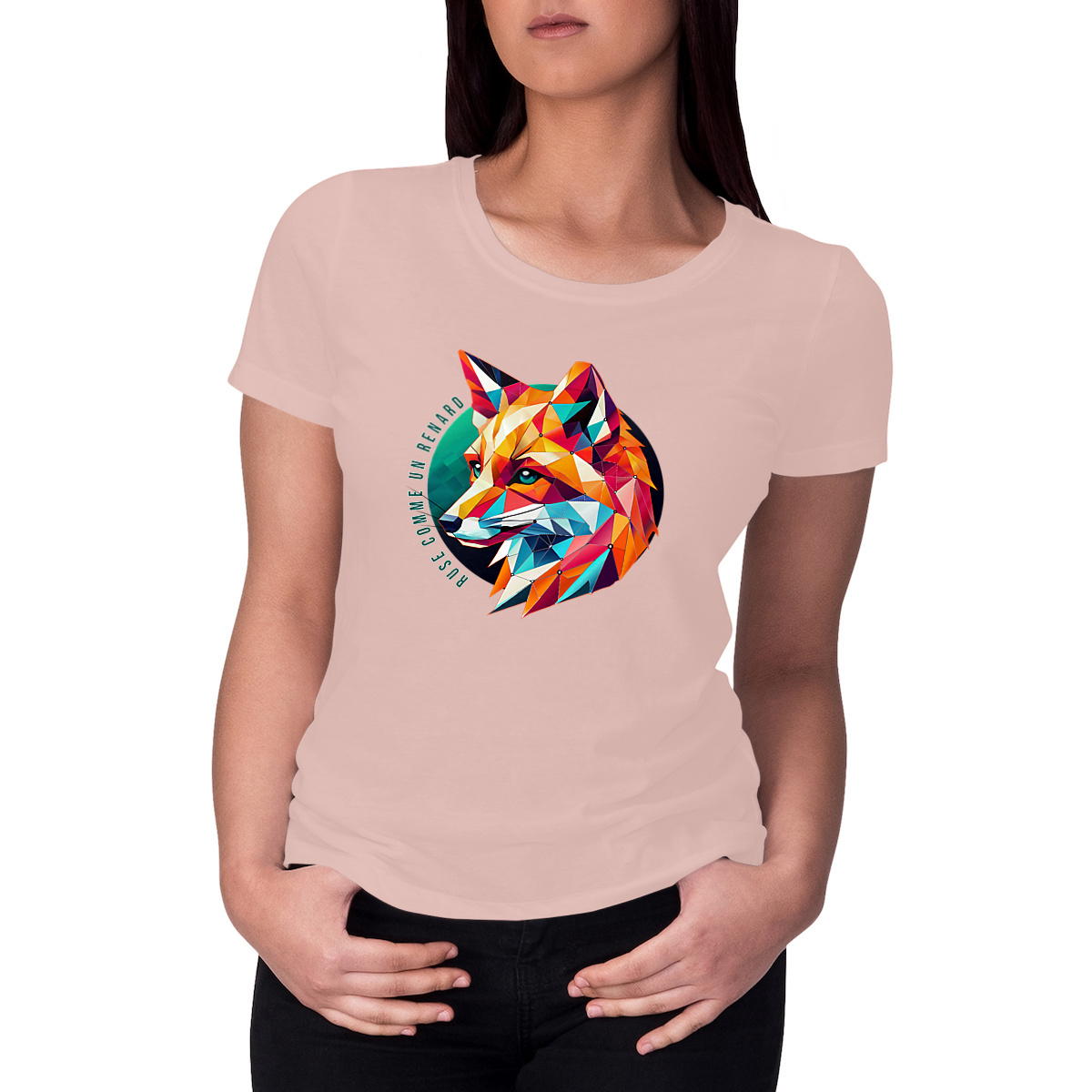 T-shirt Femme Le renard kawaii kitsune géométrique œuvre d'artiste, nature animal