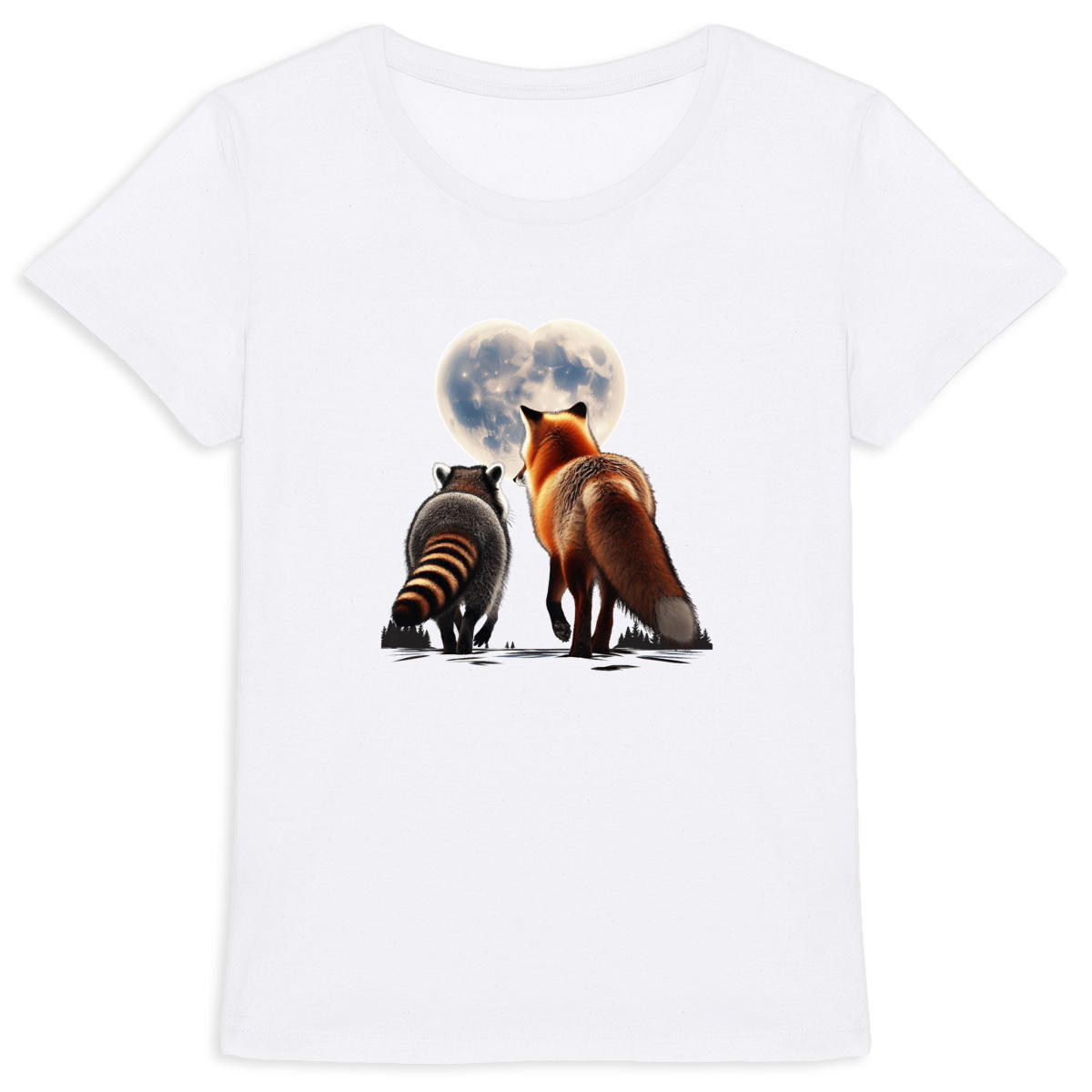 Renard Roux et Raton Laveur : Idylle sous la Lune en Forme de Cœur - Image