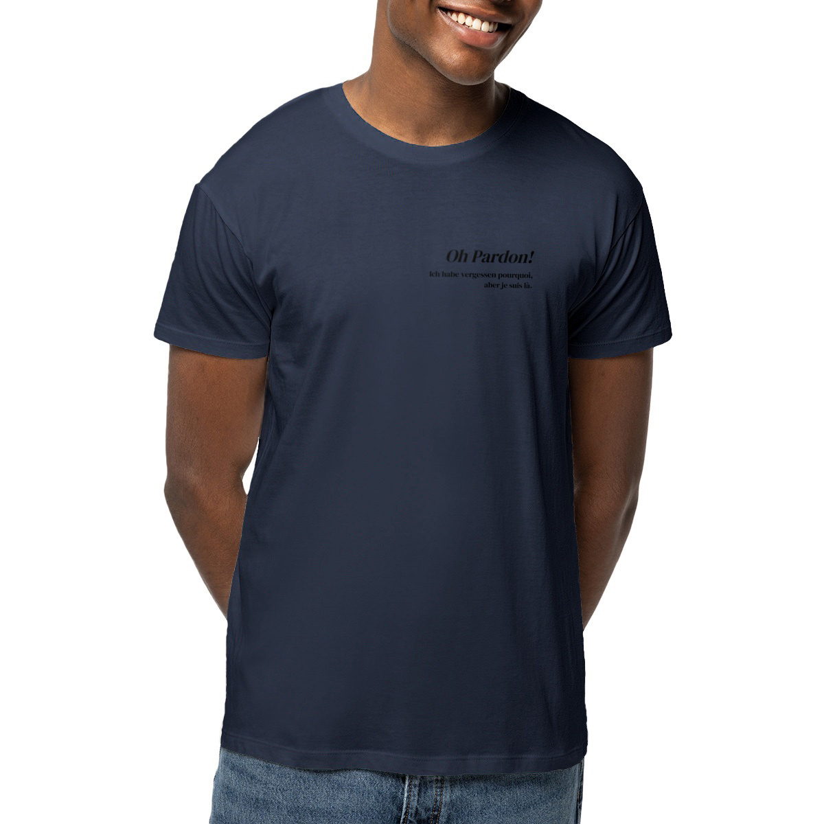 Image front Bio T Shirt - Ich habe vergessen pourquoi, aber je suis là.