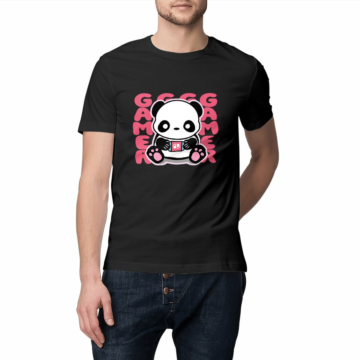 Image front T-shirt épais "Panda Gamer" - Premium +