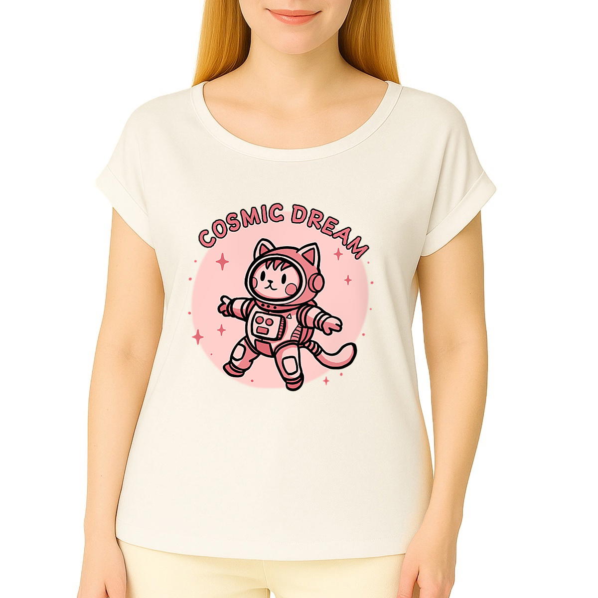 Image front T-shirt femme biologique manches à revers Cosmic Dream