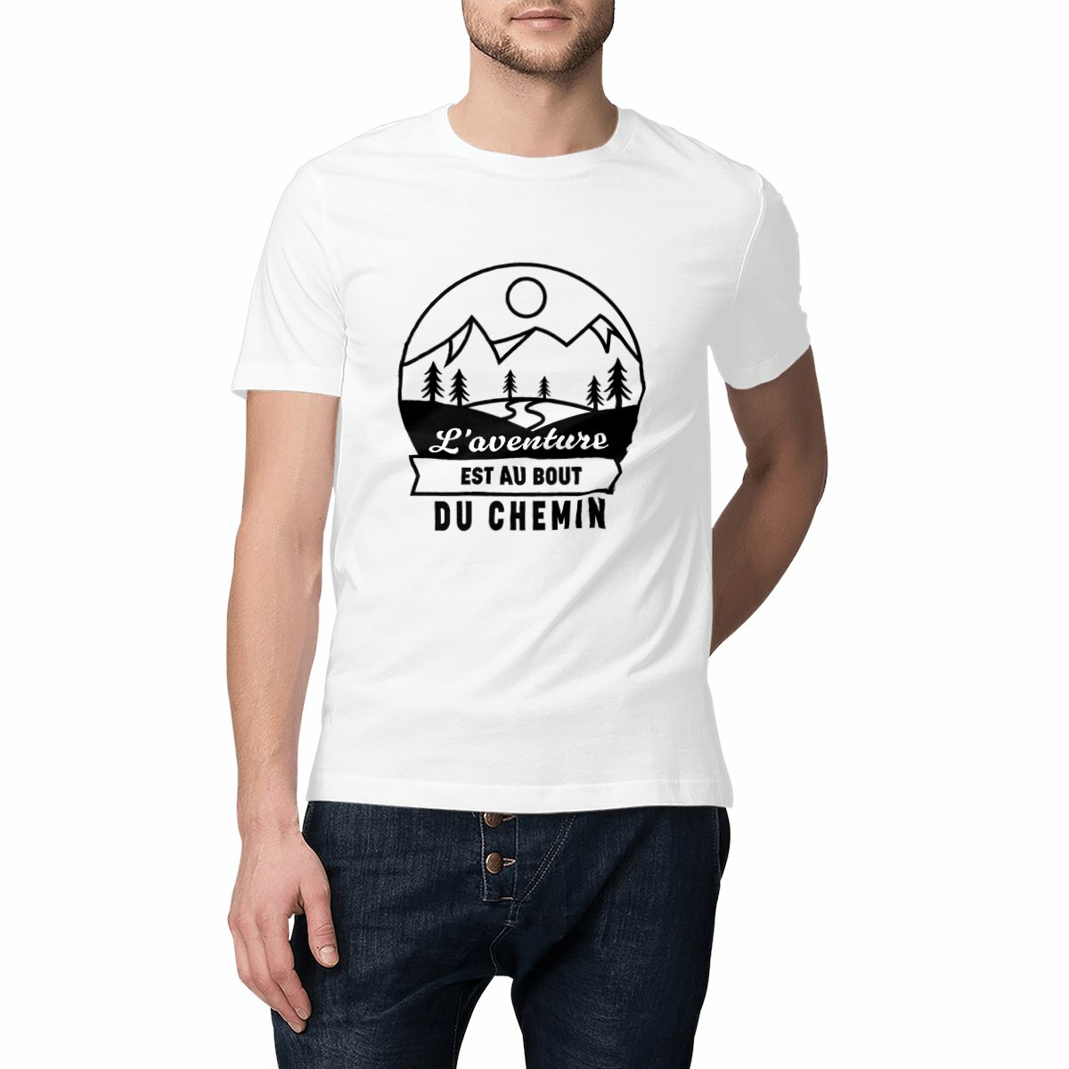 Image front T-shirt homme N&B "aventure..." - Change