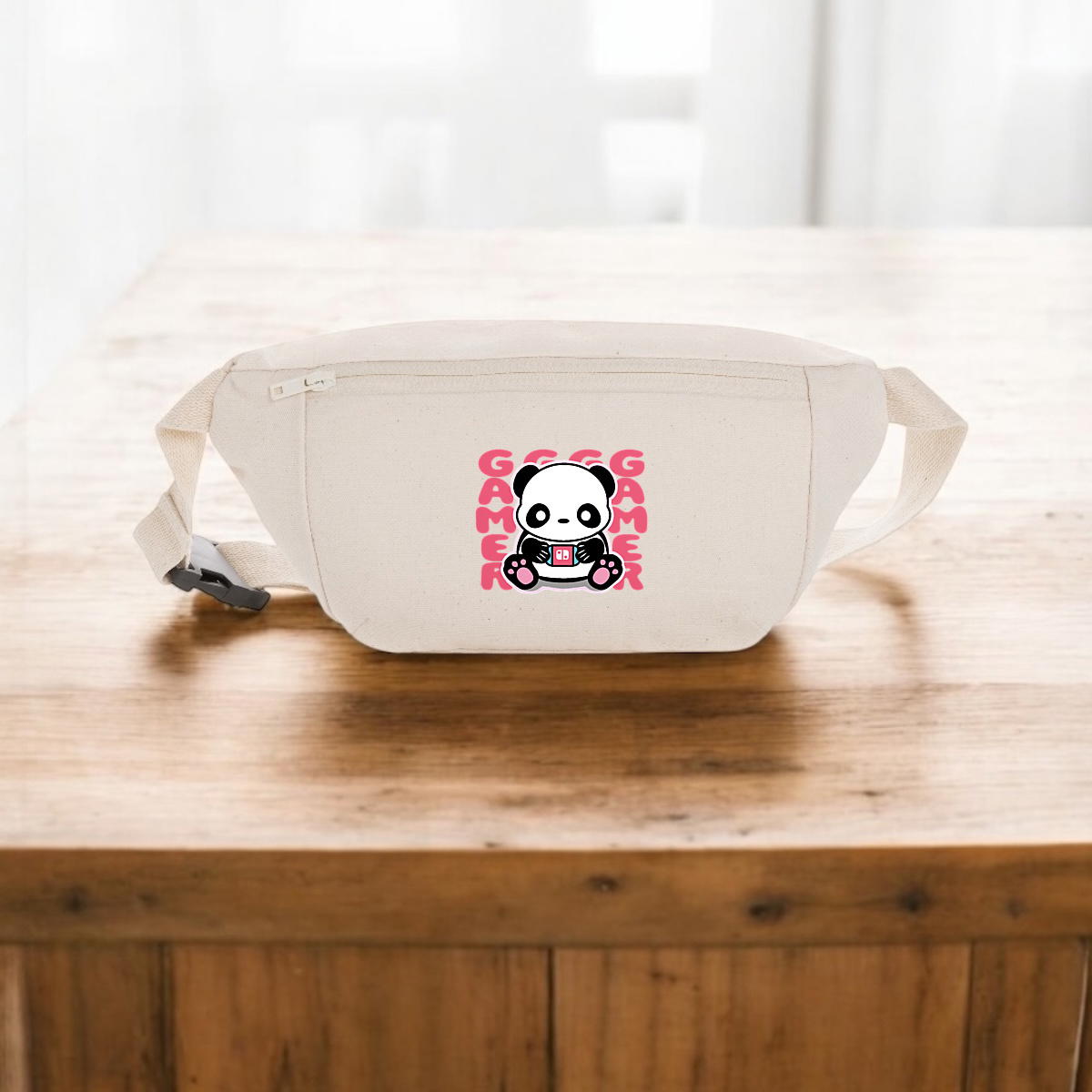 Image front Sac banane en toile recyclée "panda gamer"