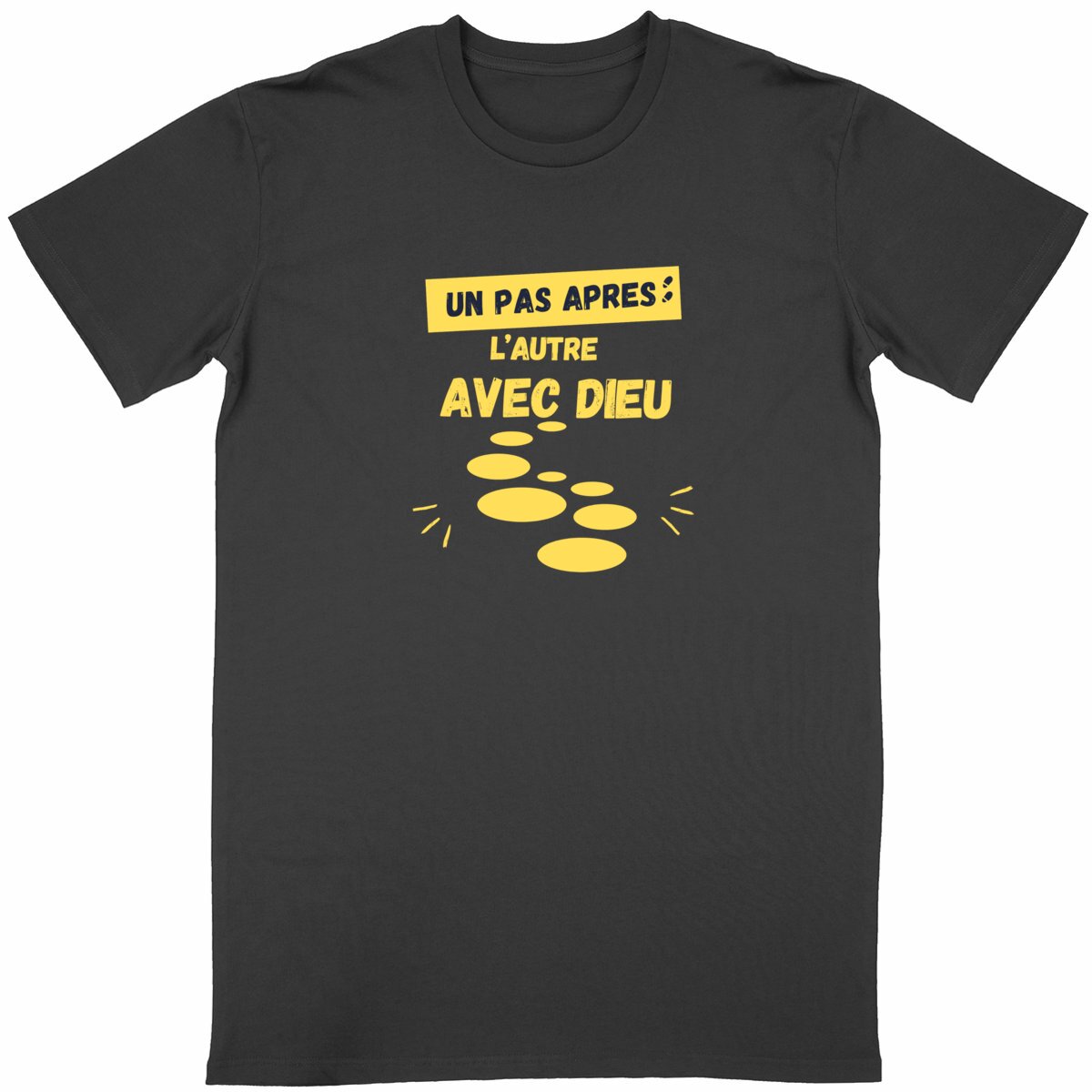 T-shirt UNISEXE Classique - Un Pas Après L'autre avec Dieu - Jaune - Image