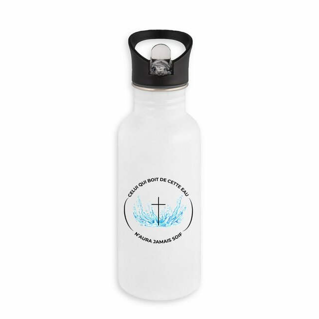 Bouteille en inox avec paille Celui qui boit de cette eau n'aura jamais soif - Image