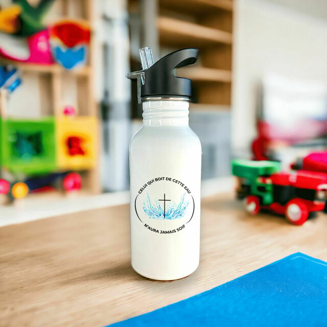 Bouteille en inox avec paille Celui qui boit de cette eau n'aura jamais soif