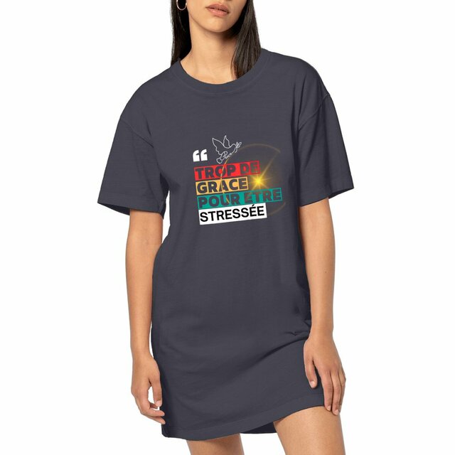 Femme Robe T-shirt chrétien Vintinge - Trop de grâce pour être stressée