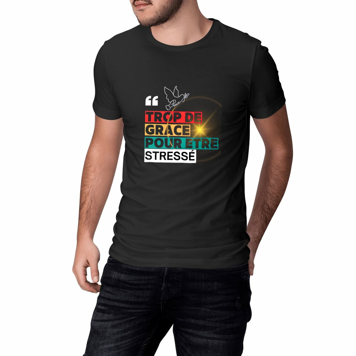 Homme T-shirt Chrétien Classique - Trop de Grâce pour Être Stressé