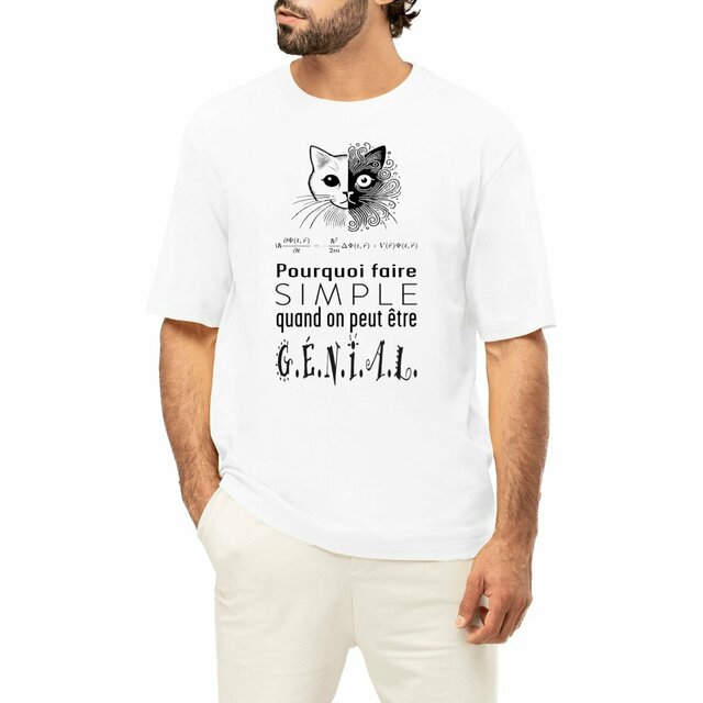 Image front T-shirt blanc, coupe oversize pour les génies