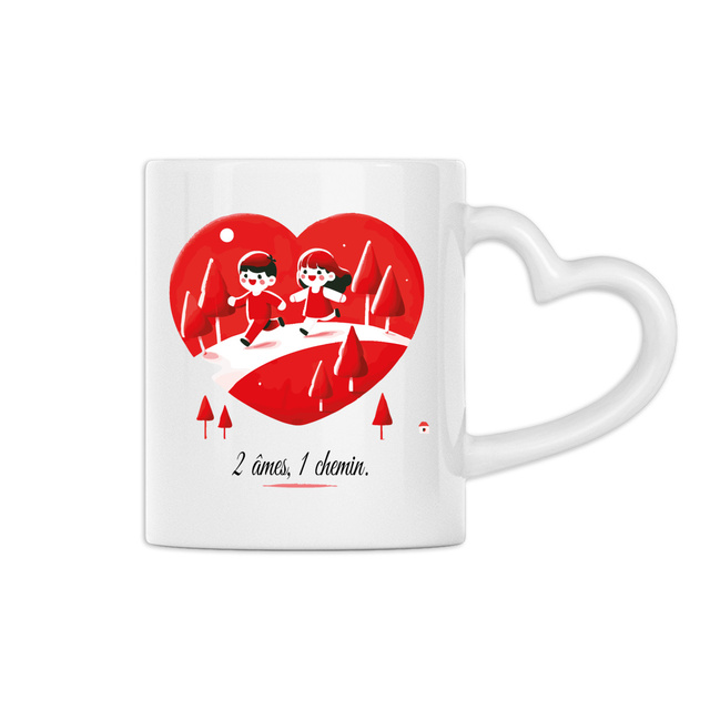 Image back Mug à anse en forme de coeur : Deux âmes, un chemin