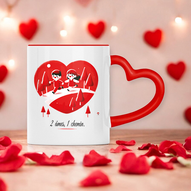 Image front Mug à anse en forme de coeur : Deux âmes, un chemin