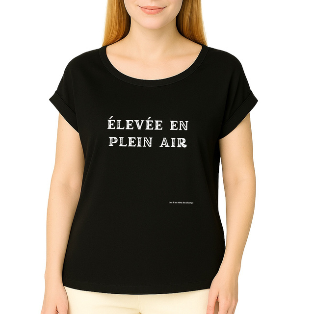 Image front T-shirt femme biologique manches à revers élevée en plein air