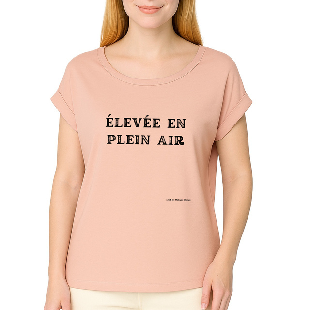 Image front T-shirt femme biologique manches à revers élevée en plein air