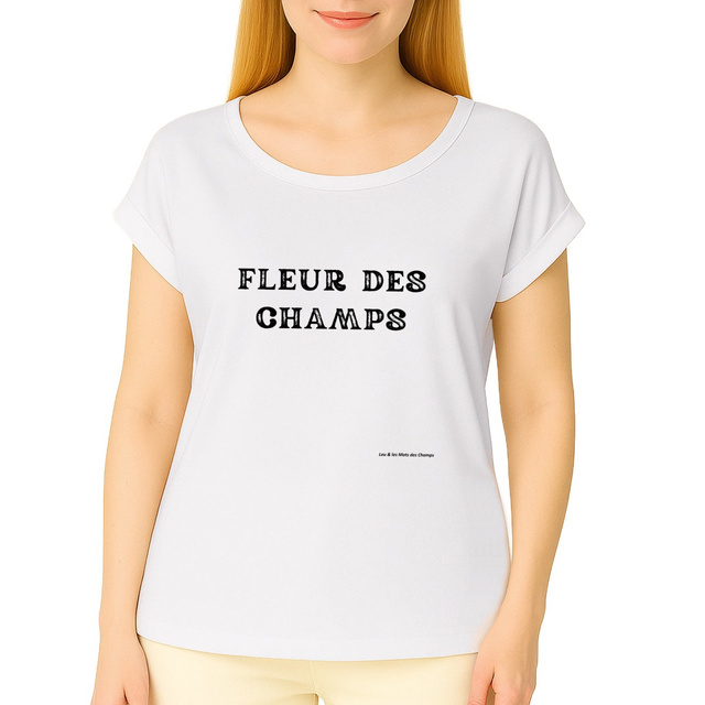 Image front T-shirt femme biologique manches à revers fleur des champs