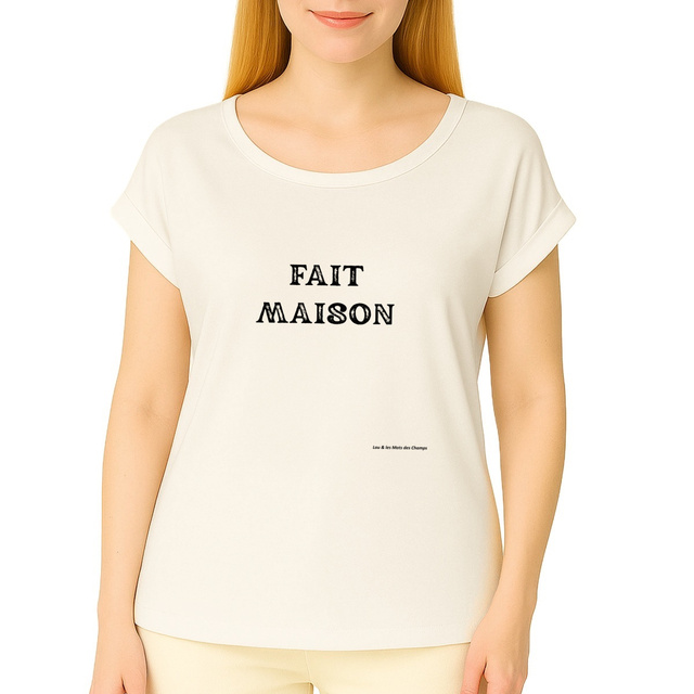 Image front T-shirt femme biologique manches à revers fait maison