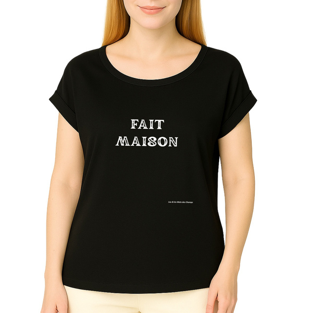 Image front T-shirt femme biologique manches à revers fait maison