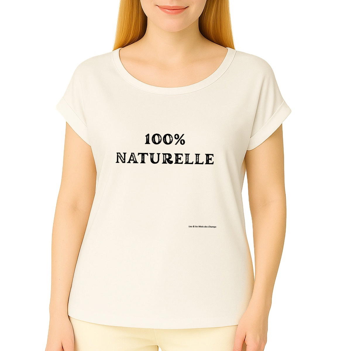 Image front T-shirt femme biologique manches à revers 100% naturelle
