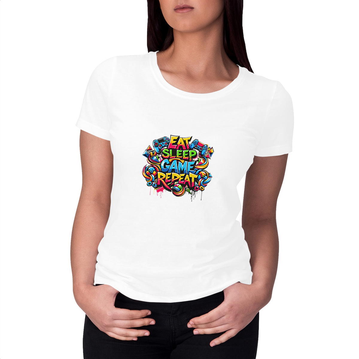Image front Eat Sleep Game Repeat - Women Cotton Tee