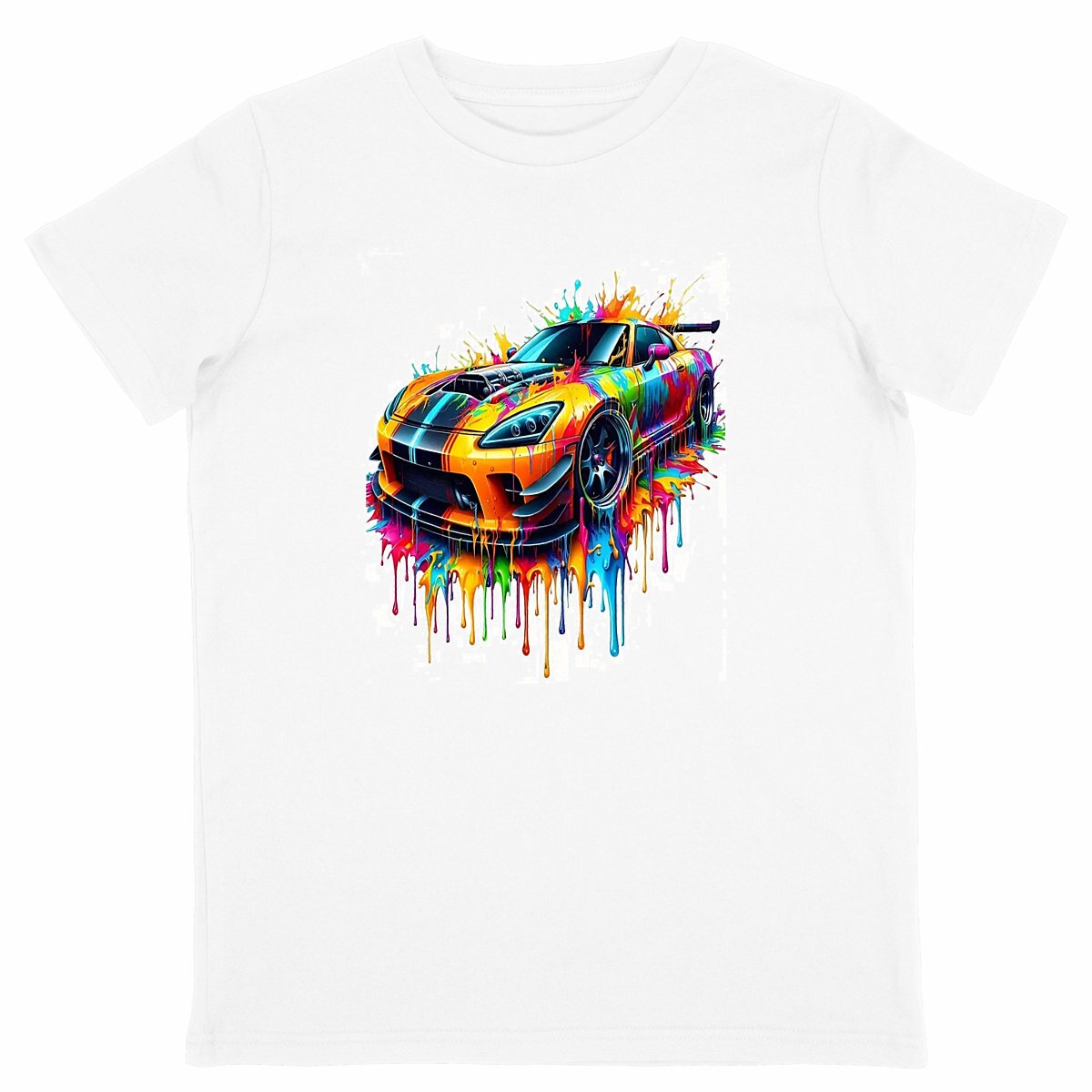 Image back Rainbow sport car Kids Cotton T shirt