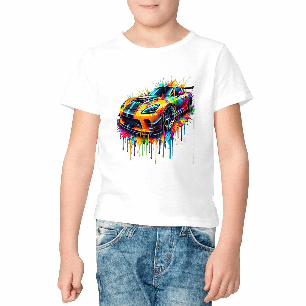 Image front Rainbow sport car Kids Cotton T shirt