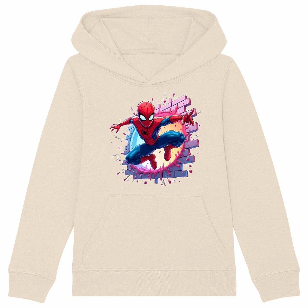 Image back Kids Hoodie with a Web man, creative design for super powerful kids